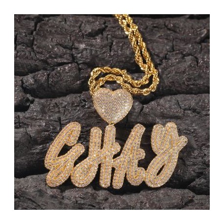 Iced Heart Buckle Custom Name Cursive Letters Pendant