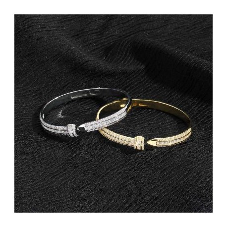 Tapered Baguette Cut T-shaped Open Bangle Bracelet