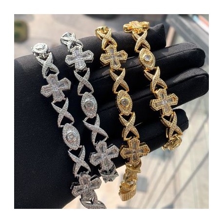 Iced Tapered Baguette Cut Cross Devil Eyes Necklace