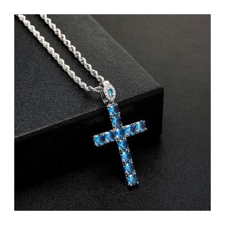 Iced Oval Clasp Blue Cross Pendant