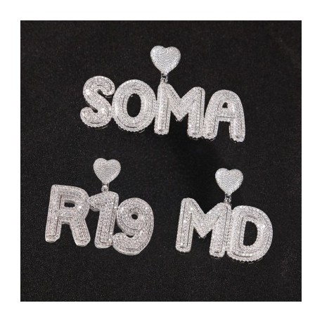 Iced Custom Name Heart Buckle Letters Pendant