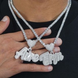 Iced Cursive Custom Name Heart Buckle Letters Pendant