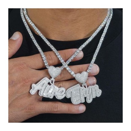 Iced Cursive Custom Name Heart Buckle Letters Pendant