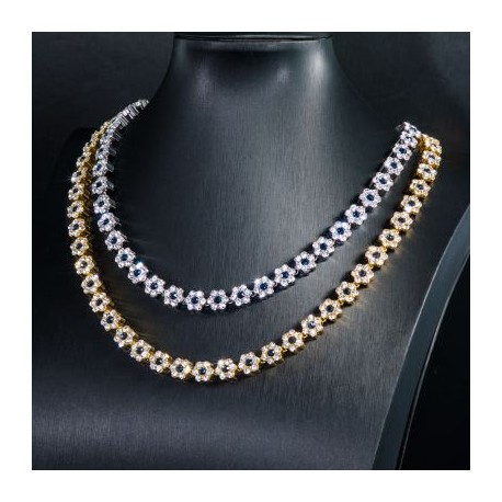 Iced 10mm Dark Blue Stone Flower Link Chain