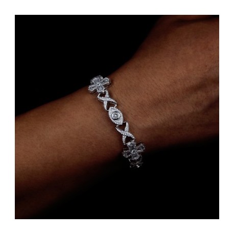Iced Tapered Baguette Cut Cross Devil Eyes Bracelet