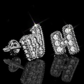 Black Iced Out 26 Initials Letters Custom Earrings