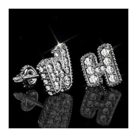 Black Iced Out 26 Initials Letters Custom Earrings