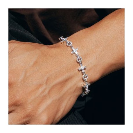 Iced Circle and Cross Bracelet in White Gold