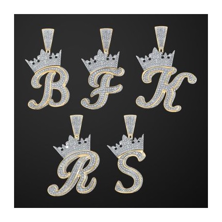 Iced A-Z Crown Cursive Letter Pendant