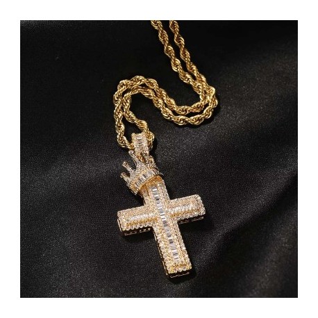 Iced Out Royal Crown Cross Pendant