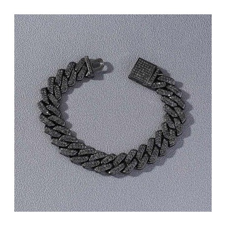 14mm Iced Miami Cuban Bracelet in Black Gold