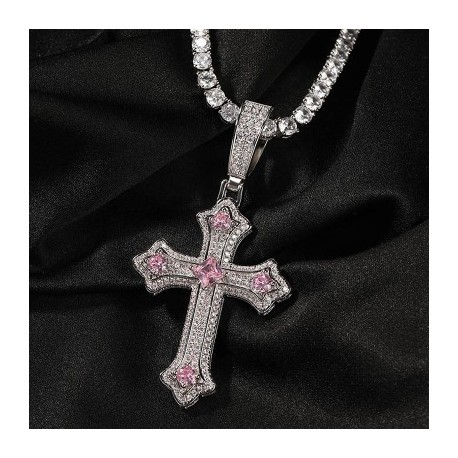 Iced Pink/Blue/Purple Cross Pendant