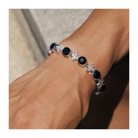 8mm Black Stone Quadrangular Star Bracelet in White Gold