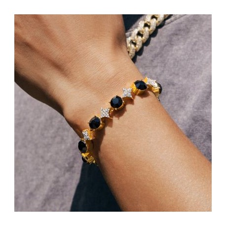 8mm Black Stone Quadrangular Star Bracelet in Gold