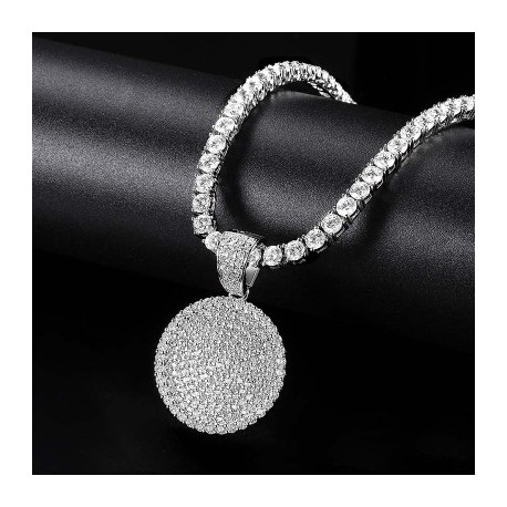 Bling Out Iced Round Hip Hop Dog Tag Medallion Pendant