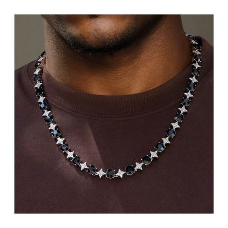 8mm Black Stone Quadrangular Star Necklace in White Gold