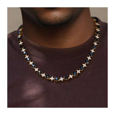 8mm Black Stone Quadrangular Star Necklace in Gold