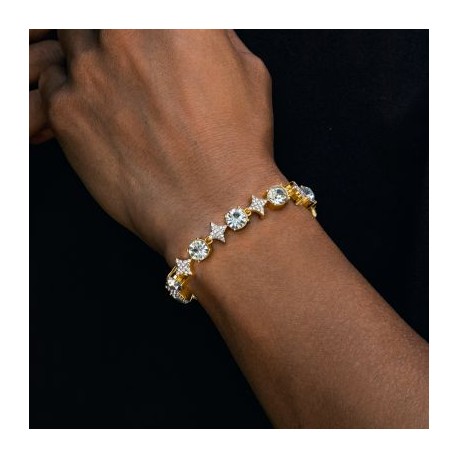 8mm Iced Quadrangular Star Bracelet in Gold