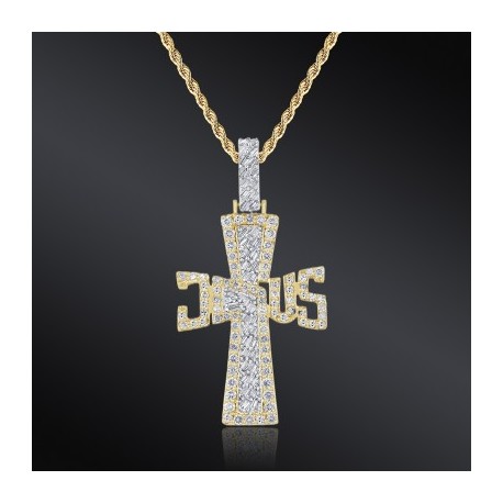 Iced Baguette Cut Jesus Letter Cross Pendant