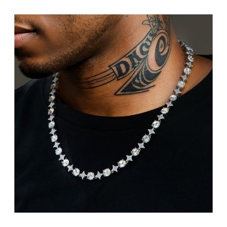 8mm Iced Quadrangular Star Necklace in White Gold