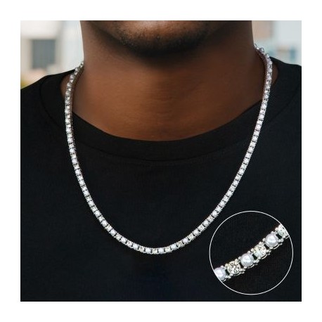 4mm Pearls Tennis 18k White Gold Chain
