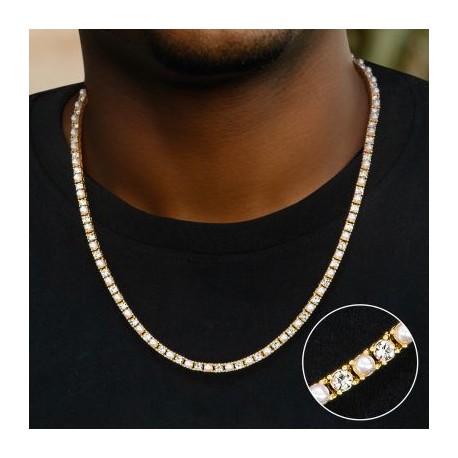 4mm Pearls Tennis 18k Gold Chain