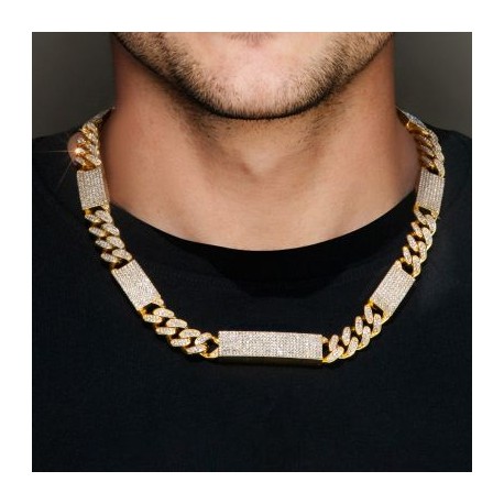 12mm Iced Cuban Chain with Rectangular Link in Gold