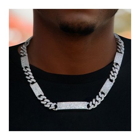 12mm Iced Cuban Chain with Rectangular Link in White Gold
