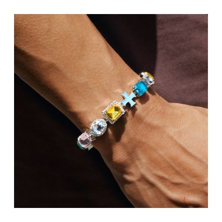 10mm Multicolored Diamonds Enamel Cross Bracelet in White Gold