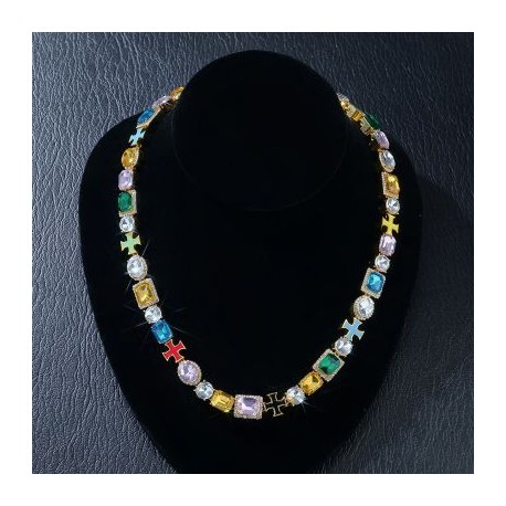 10mm Multicolored Diamonds Enamel Cross Necklace in Gold
