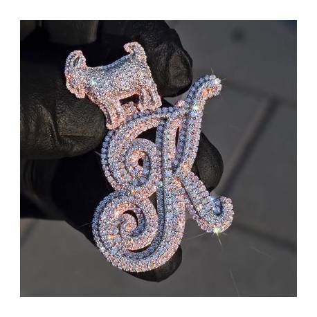 Iced Out Goat Clasp A to Z Initials Letters Pendant for Men