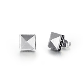 Pyramid Stud Earrings in White Gold