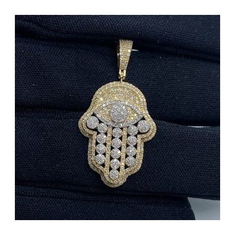 Iced Hand of Fatima Evil Eye Pendant
