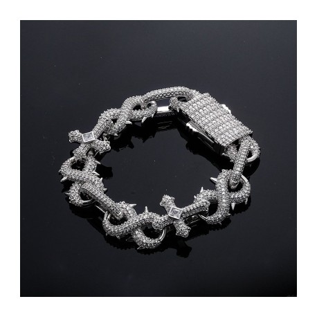 Micro Pave Detachable Spiked Cross Infinity Bracelet in White Gold