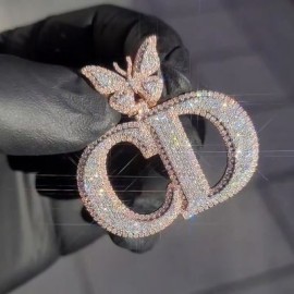 Iced Butterfly Clasp Double Layer Custom Pendant