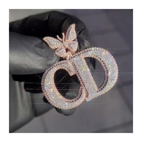 Iced Butterfly Clasp Double Layer Custom Pendant