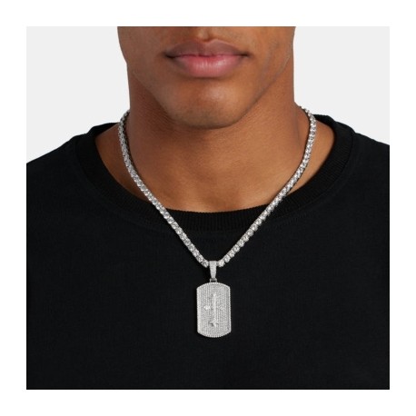 Iced Cross Dog Tag Pendant