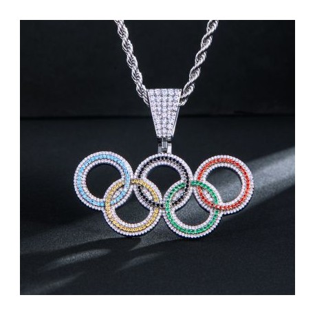 Micro Paved 2024 Olympic Rings Pendant