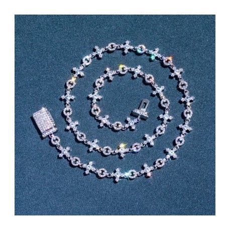 Micro Pave Cross Link Chain in White Gold