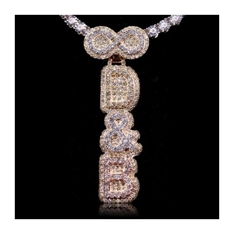 Infinity Clasp Iced Double Layer Vertical Three Color Custom Letter Pendant