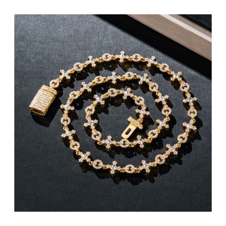 Micro Pave Cross Link Chain in Gold