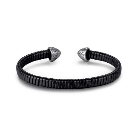 Stainless Steel Reptile Leather Open Bangle