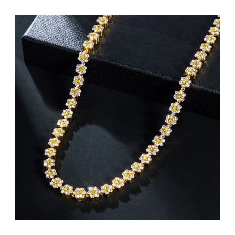 Iced 10mm Yellow Stone Flower Link Chain