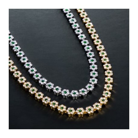 Iced 10mm Green Stone Flower Link Chain