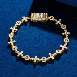 Iced Circle and Cross Bracelet in Gold