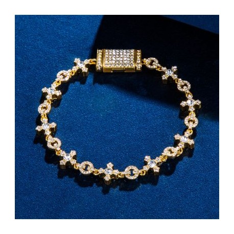 Iced Circle and Cross Bracelet in Gold