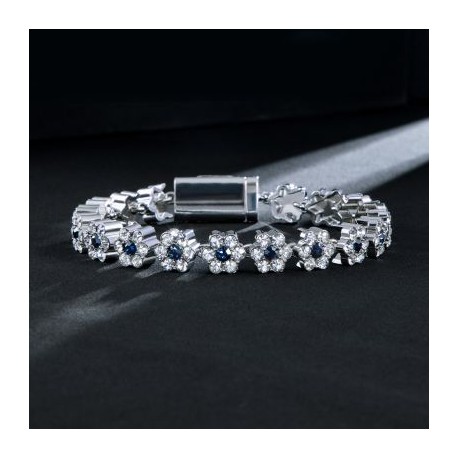 Iced 10mm Dark Blue Stone Flower Bracelet