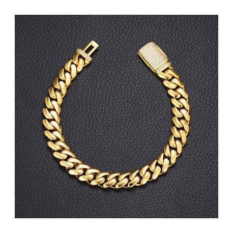 10mm Iced Clasp Cuban Bracelet in Gold