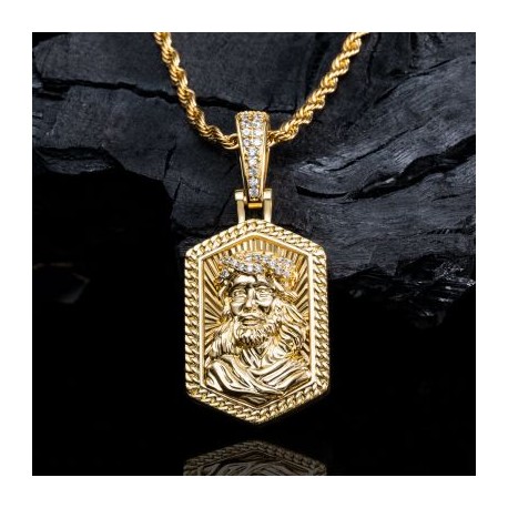 Iced Jesus Head Dog Tag Pendant