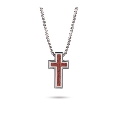 Wood Inlay Cross Pendant